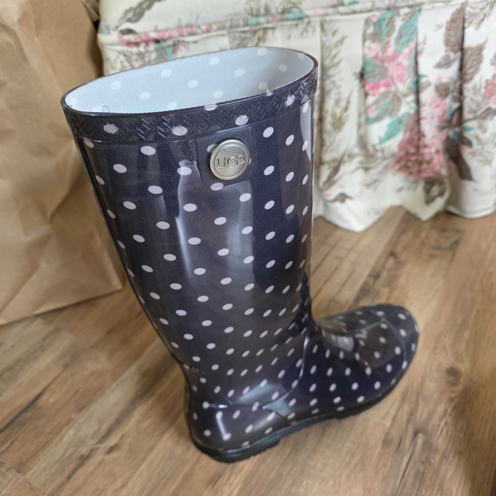 UGG Black and White Polka Dot Rain Boots - Picture 3 of 7